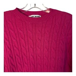 DKNY Jeans Pink Cable Knit‎ Extra Long Sleeve Pullover Crew Neck Sweater JR XS
